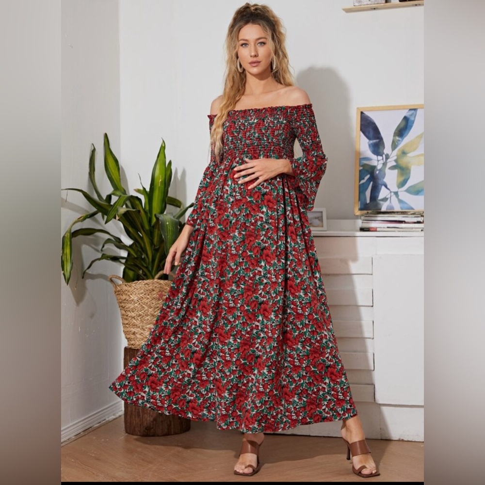 Shien Maternity Off-Shoulder Maxi Dress